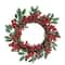 18" Red Berries & Two-Tone Green Leaves Artificial Wreath, Unlit